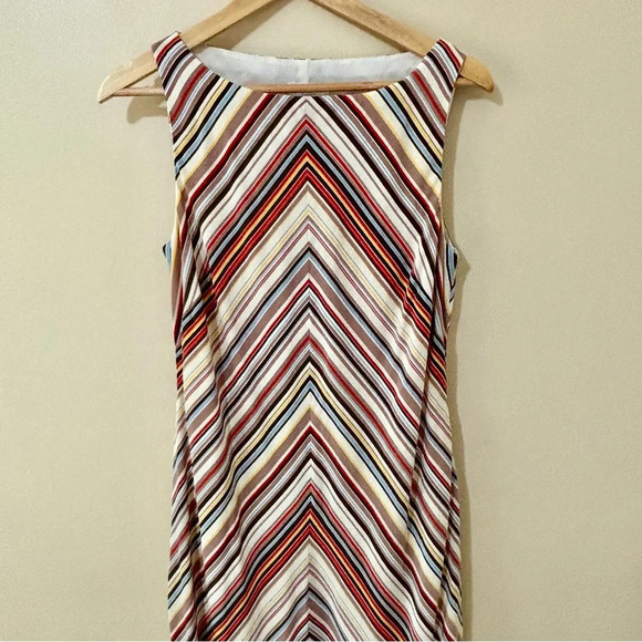 Liz Claiborne| Striking Mod SleevelessLong Maxi Chevron Striped Silky Dress Sz 8 - Picture 1 of 10